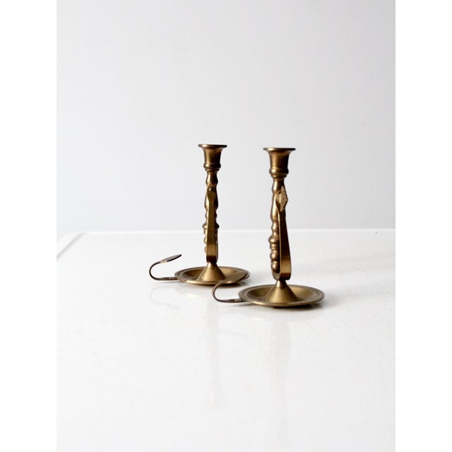 Antique Tilting Brass Chambersticks For Sale - Image 4 of 11