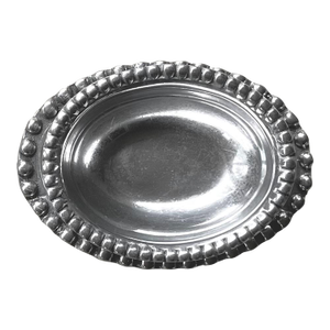 Circa 1980 Beaded Rim Byzantine-Inspired Mexican Pewter Oval Bowl & Underplate Set