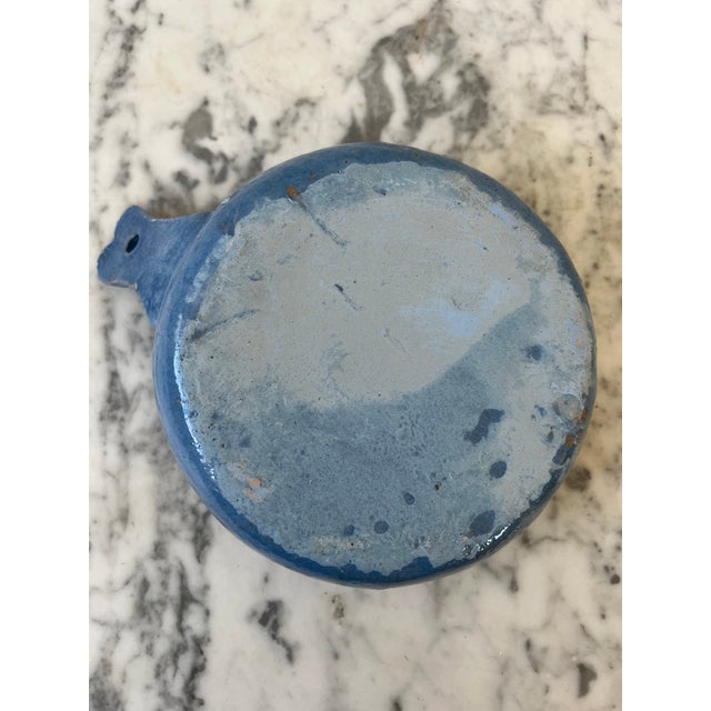 Mid 20th Century Animal Design Painted and Glazed Terra Cotta Blue Dish With Handle For Sale - Image 5 of 8