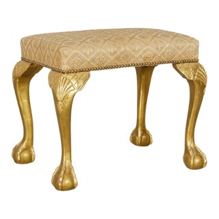 Geometric Horsehair Giltwood Carved Stool, George II Style For Sale