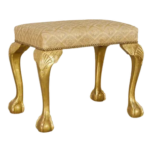 Geometric Horsehair Giltwood Carved Stool, George II Style
