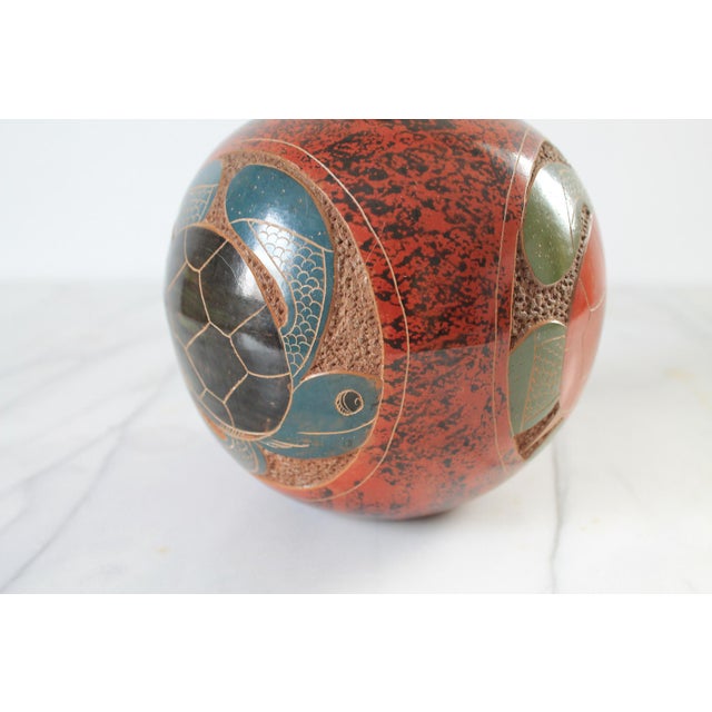 Brick Red Folk Art Nicaraguan Artisan Pottery Vase W/ Turtle Motif For Sale - Image 8 of 11