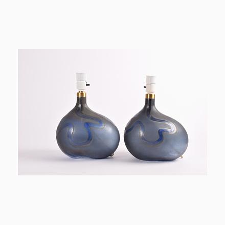 Danish Modern Blue Glass Table Lamps by Michael Bang for Holmegaard, 1970s, Set of 2 For Sale - Image 16 of 16