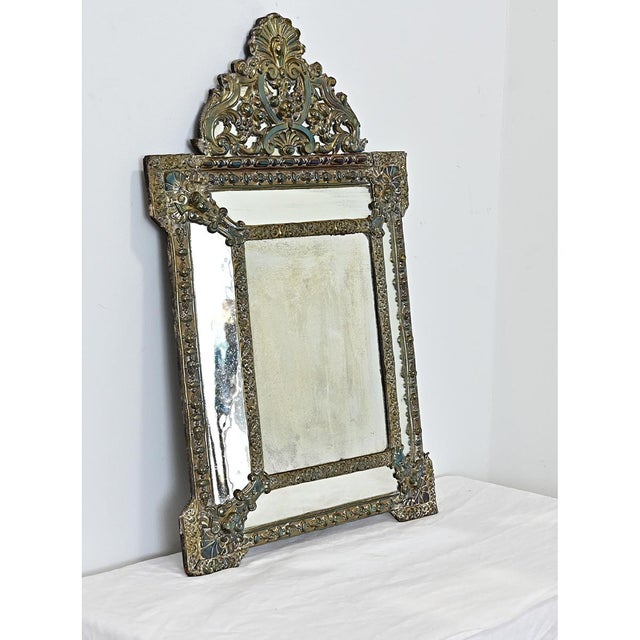 French 19th Century Petite Brass Cushion Mirror For Sale - Image 4 of 11