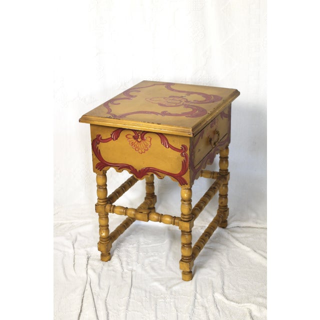 Traditional Red and Yellow Handpainted Table From the 1990s by Guildmaster For Sale - Image 3 of 13