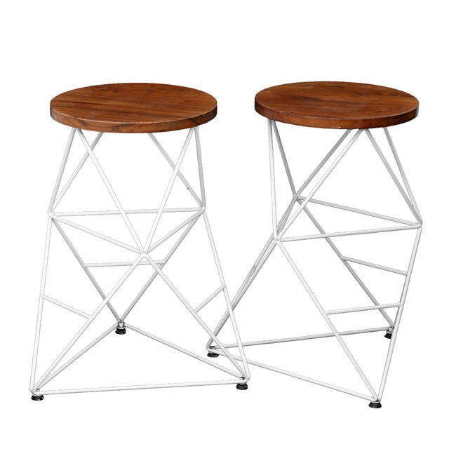 Wood Vintage Handcrafted Artisan Bar Stools, Pair For Sale - Image 7 of 8