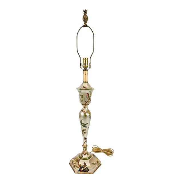 Vintage 36.5” Bradburn Gallery Hand-Painted Chinoiserie Toleware Table Lamp For Sale