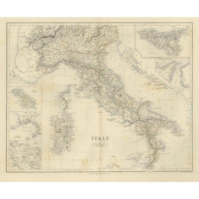 Gold Antique Map of Italy with Sicily, Malta and Bay of Naples Insets, 1860 For Sale - Image 8 of 8