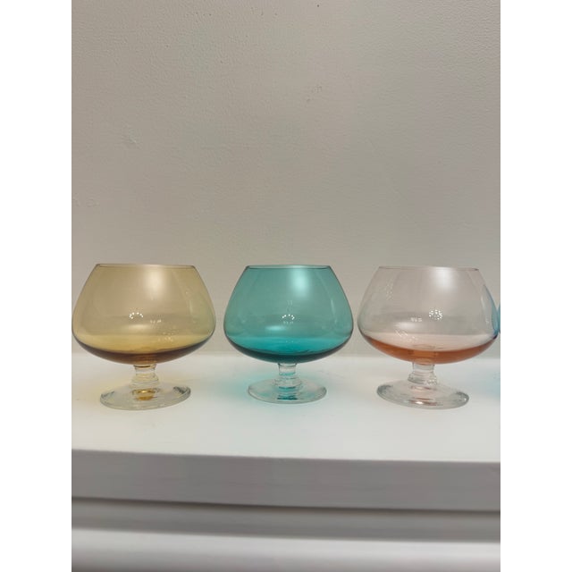 Mid-Century Modern Mid 20th Century Mid Century Modern Pastel Colored Glass Brandy Snifters Cocktails - Set of 6 For Sale - Image 3 of 10