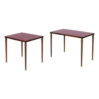 Vintage Side Tables with Red Glass Top and Brass Details, Set of 2 For Sale