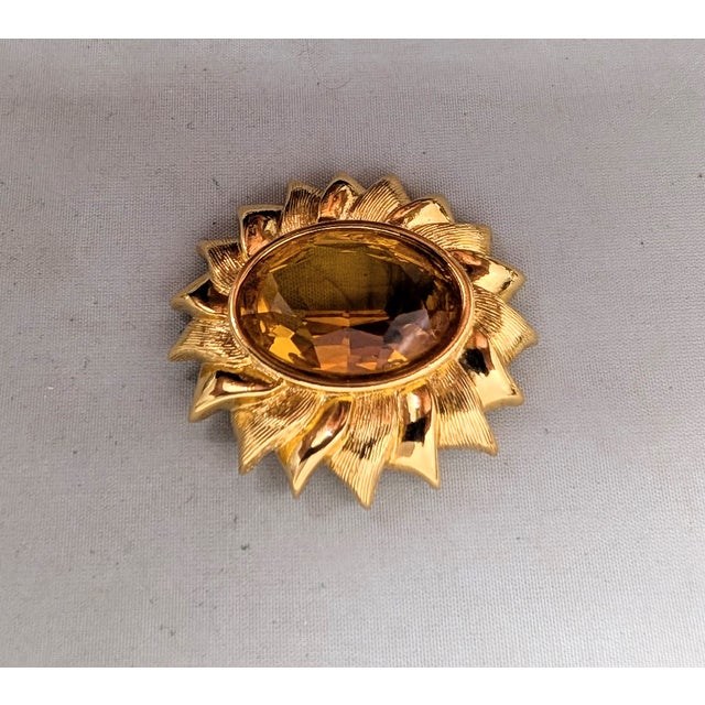 Vintage Signed Napier Goldtone Faux-Citrine Flower Brooch For Sale In Philadelphia - Image 6 of 7