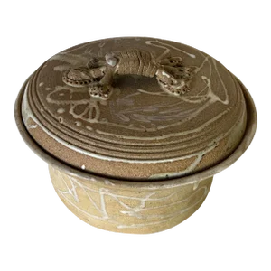 Mid-Century Monumental Stoneware Pottery Covered Cookie Jar