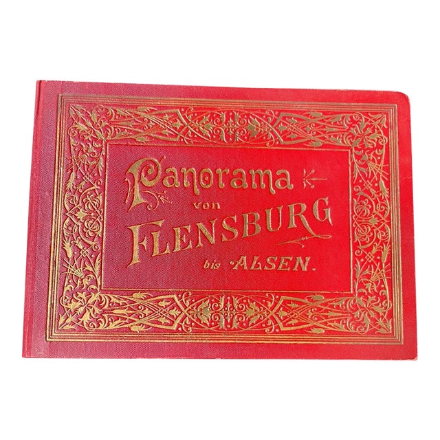 1903 Antique German Panorama von Flensburg bis Alsen Foldout Photo Album Gilt For Sale