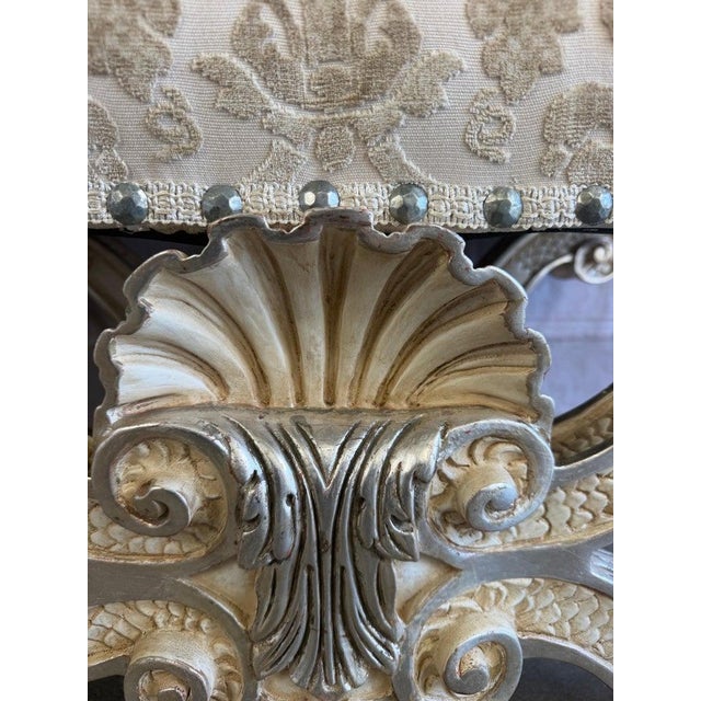 Pair of Italian Venetian Baroque Curule Stools - Hand - Carved Silvered Gilt For Sale - Image 11 of 12