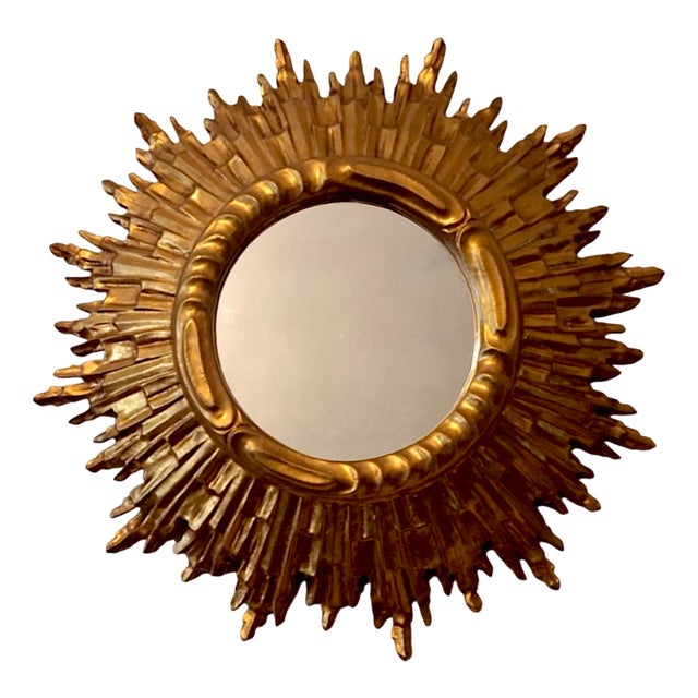 Mid-Century Modern Gilded Sunburst Wall Mirror, 1960s For Sale