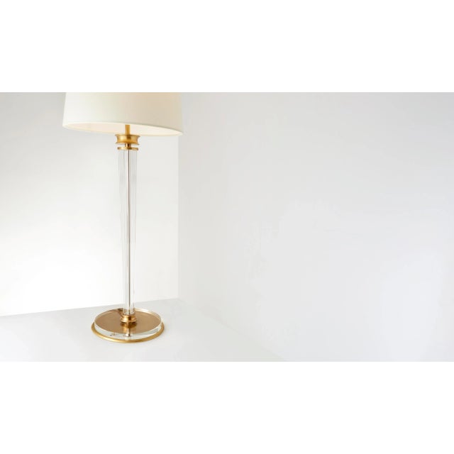 Modern Thomas O'Brien for Visual Comfort Signature Lyra Buffet Lamp in Hand-Rubbed Antique Brass & Crystal with Linen Shade For Sale - Image 3 of 4