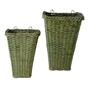 Vintage Green Wicker Wall Baskets Pair