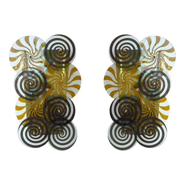 Contemporary Brass and Murano Glass Spiral Sconces, Italy, Set of 2 For Sale