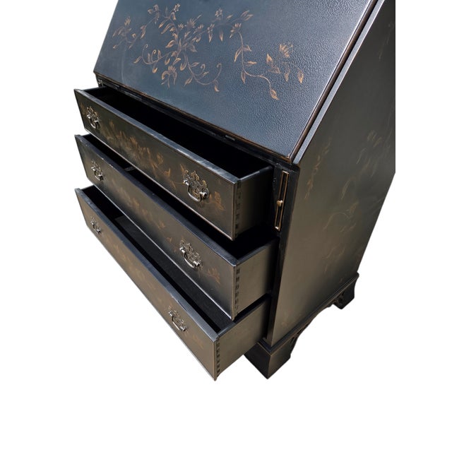 1990s Ethan Allen Newport Liliana Secretary Writing Desk Hutch Display Chinoiserie For Sale In Philadelphia - Image 6 of 15