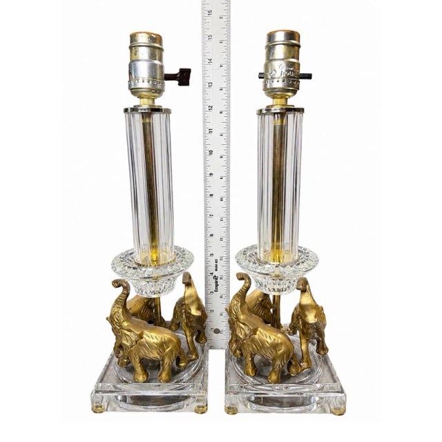 Vintage Brass Elephant Table Lamps Pair Crystal Glass Hollywood Regency - a Pair For Sale - Image 10 of 10