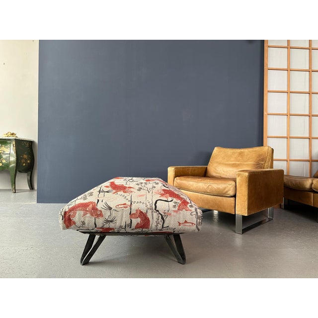 Pouf with Fish-Patterned Square Pillow and Iron Legs For Sale - Image 12 of 13