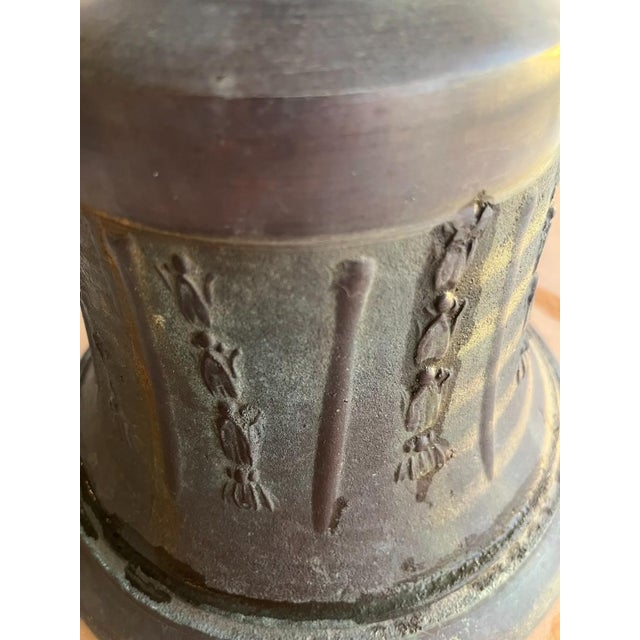 Antique Bronze Chapel Bell With Ornate Floral Relief and Rich Patina For Sale - Image 9 of 10