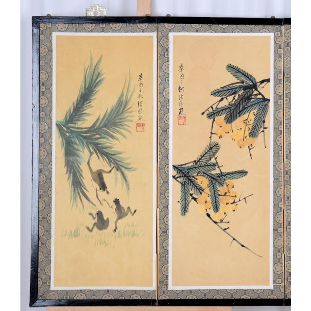 1970s Chinese Byobu "Traditional Floral Vignettes" on This 4-Panel Folding Screen Very Good Front Panels and Very Good + Back Panels For Sale - Image 4 of 10