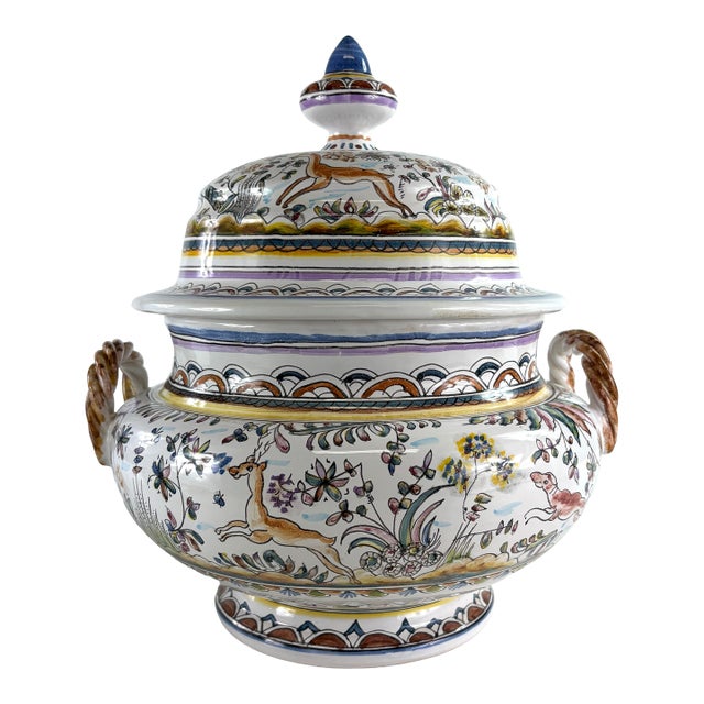 Mid 20th Century Hand Painted Portuguese Serving Bowl For Sale