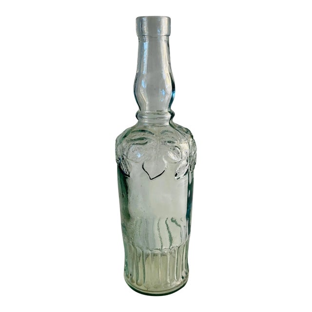 1950s Vintage Oak Leaf Glass Bottle For Sale