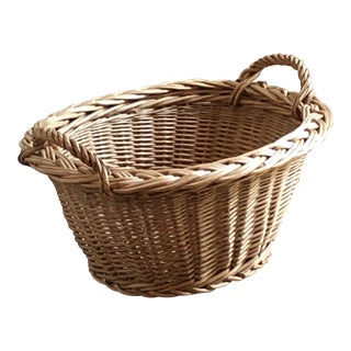 Vintage Hand-Woven Willow Gathering Basket For Sale