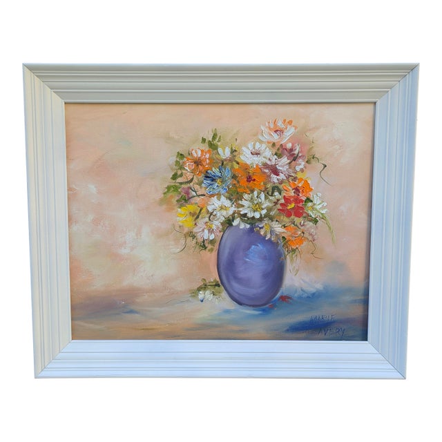 Vintage 1960s Original Botanical Still Life Painting Framed and Signed For Sale