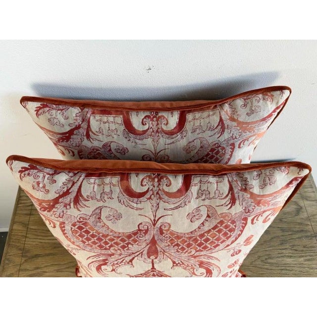 Mariano Fortuny Pair of Authentic Fortuny Pillows in the Mezzano Pattern With Velvet Backs For Sale - Image 4 of 10