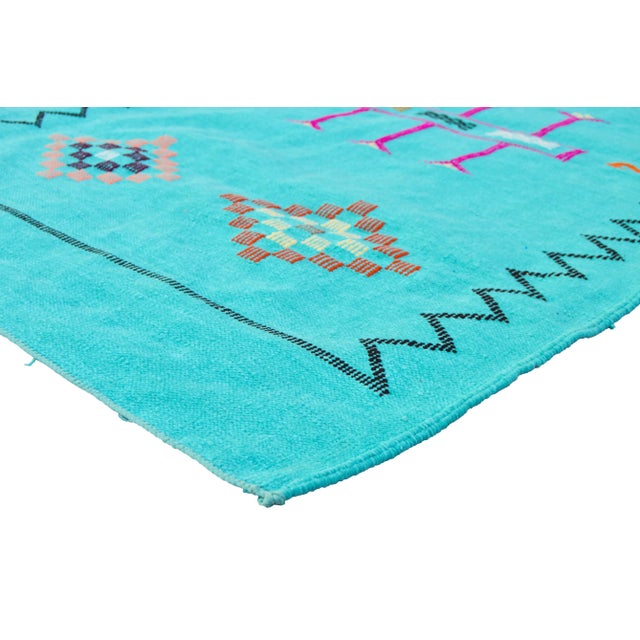 One-of-a-kind handwoven Moroccan flat-weave wool and silk rug, featuring an elegant rhythmic pattern of geometric shapes,...