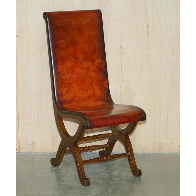 Spanish Brown Leather & Oak Dining Chairs by Pierre Lottier for Alamazan, Set of 6 For Sale - Image 3 of 18