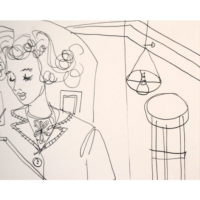 Contemporary The Artist at Her Easel - Figurative Drawing in Pen on Paper For Sale - Image 3 of 5