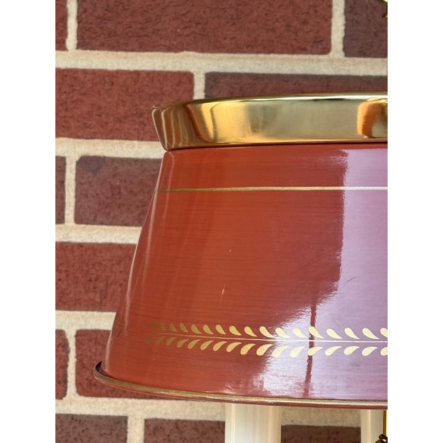 1960s Maison Janson Style Brass and Red Toleware Bouillotte Table Lamp For Sale - Image 9 of 12