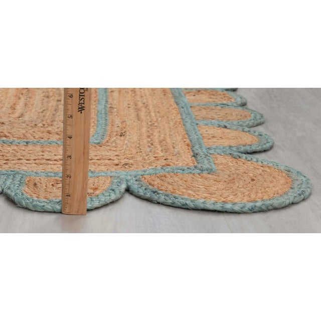 Scallop Jute Turquoise Blue Hand Made Rug 2.5x8 Ft. For Sale - Image 9 of 13