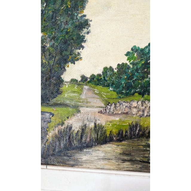 Shabby Chic Vintage Derbyshire England Signed Painting by John Straw Tissington Pond For Sale - Image 3 of 11