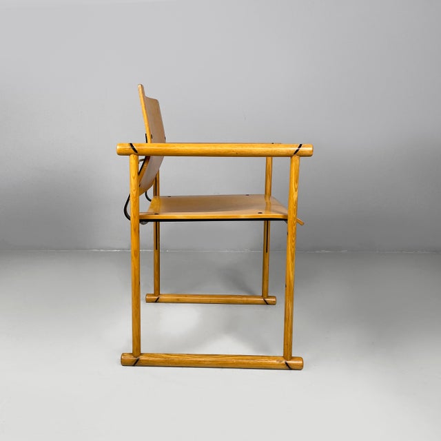 Italian Modern Chairs with Armrests in Wood and Black Metal, 1970s, Set of 2 For Sale - Image 3 of 18