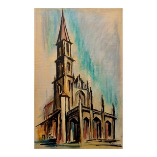 Henry Emil Salloch Original Watercolor on Paper Abstract Cathedral Architectural Study, 1972. For Sale