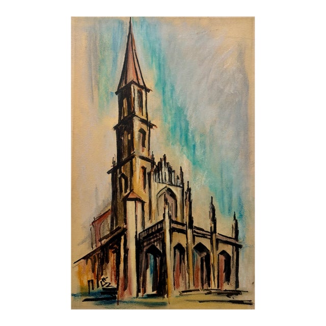 Henry Emil Salloch Original Watercolor on Paper Abstract Cathedral Architectural Study, 1972. For Sale
