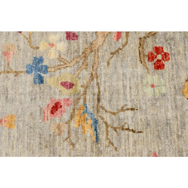 Chinese Hand-Knotted Modern Chinese Botanical Wool Area Rug - Slate Grey & Marigold For Sale - Image 3 of 11