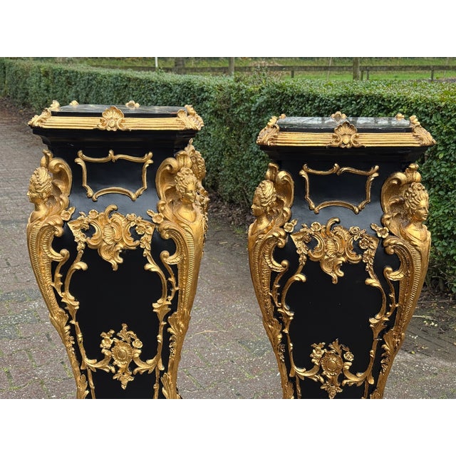 Late 20thC Italian Baroque Black Gold Pedestals – Pair For Sale - Image 12 of 14