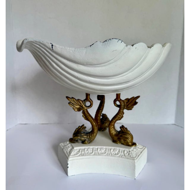 1960s Hollywood Regency Dolphin Pedestal Seashell Centerpiece Bowl For Sale In Los Angeles - Image 6 of 12