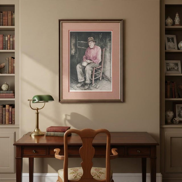 Wood 1970s Hubert Shuptrine "Patient Turn"-Framed Southern Country Art Print-Hand Signed For Sale - Image 7 of 11