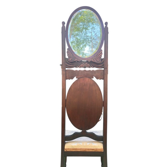 Mid-19th Century Dressing Chair With Convertible Mirror Seatback in Off-White Jacquard Fabric For Sale - Image 11 of 12
