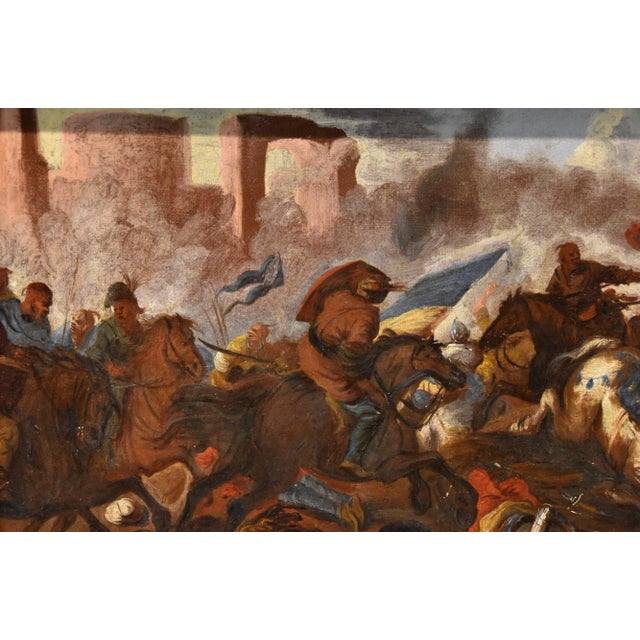 Antonio Calza, Battle Knights Landscape, 1700, Oil on Canvas For Sale - Image 4 of 13