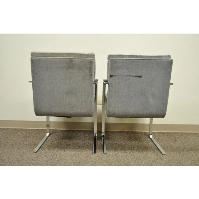 Late 20th Century Mid Century Modern Milo Baughman Style Chrome Steel Cantilever Arm Chairs - Pair For Sale - Image 10 of 12