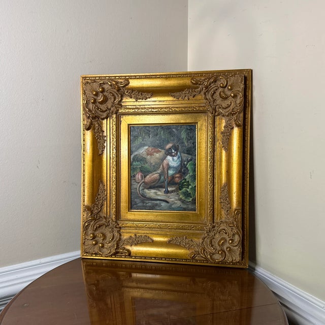 Wood 1970s Vintage Oil on Canvas Monkey Painting ~Framed For Sale - Image 7 of 11