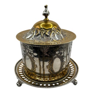 Antique Silver-Plated Footed Biscuit Barrel For Sale